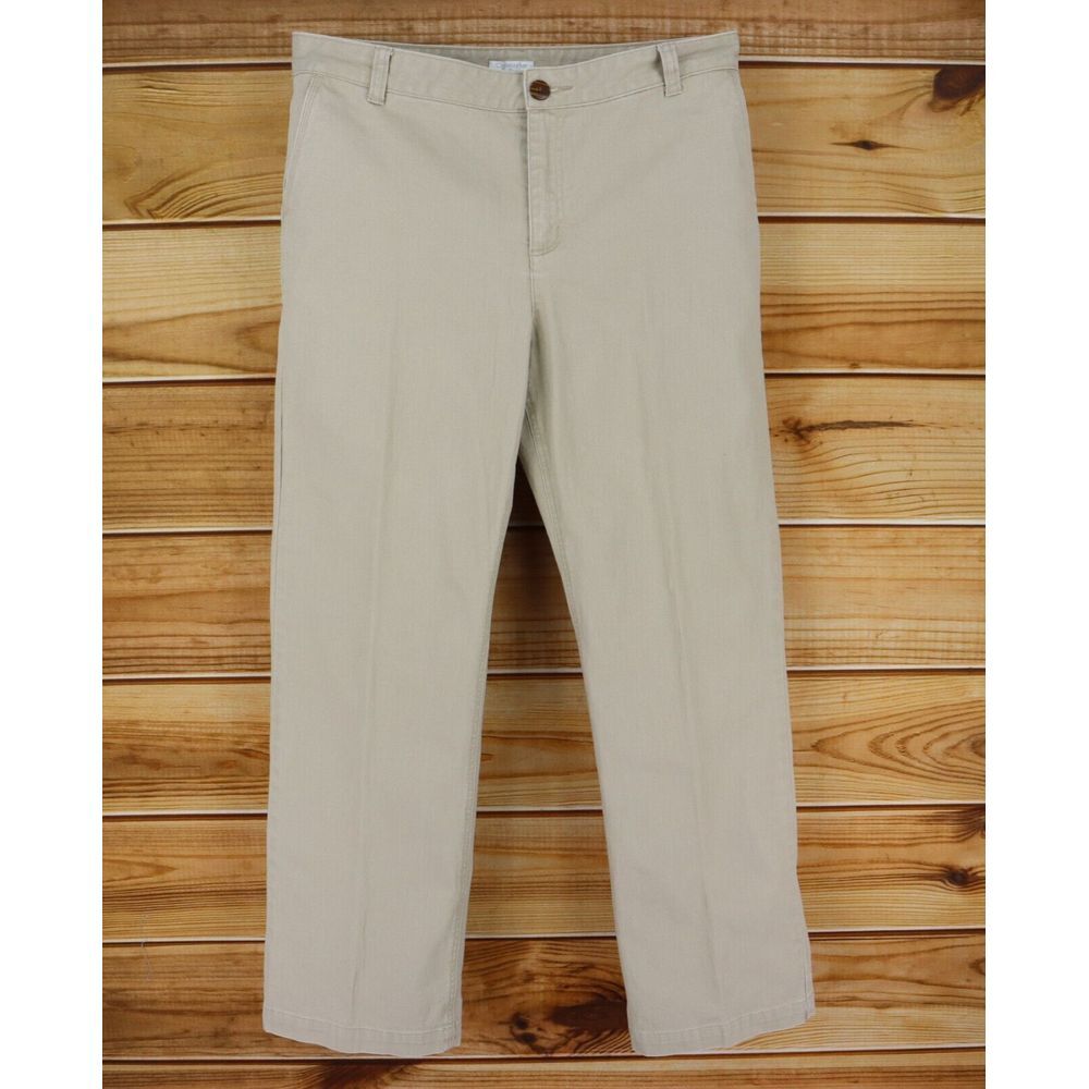 Christopher & Banks Pants High Rise Straight Women 14 Beige Thick Cotton Pockets